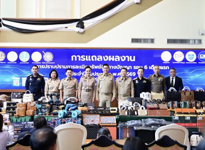 รัฐบาลผนึก “เศรษฐกิจ-ความมั่นคง-ยุติธรรม” ปราบสินค้าละเมิดฯ 6 เดือน จับ 332 คดี ยึดกว่า 1.3 ล้านชิ้น มูลค่าเสียหายทะลุ 2,300 ล้าน ยกระดับความเชื่อมั่นการค้า-การลงทุนไทย เสริมภาพลักษณ์ในเวทีโลก