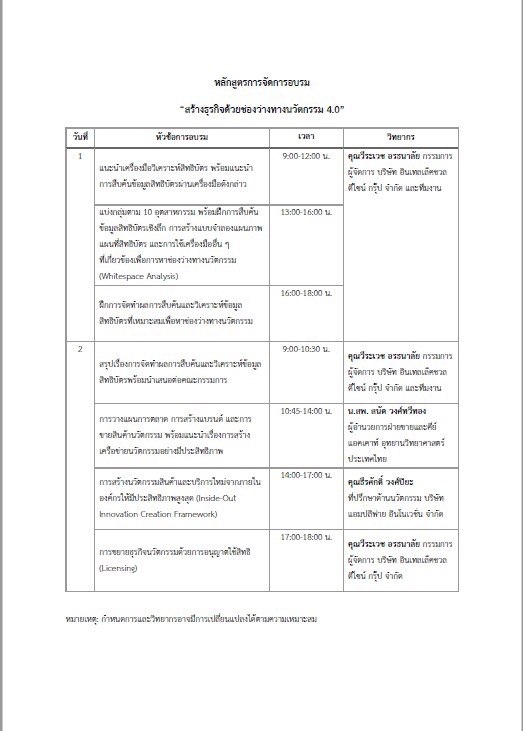 ส่วนหัวข้อการอบรมเเละกำหนดการ